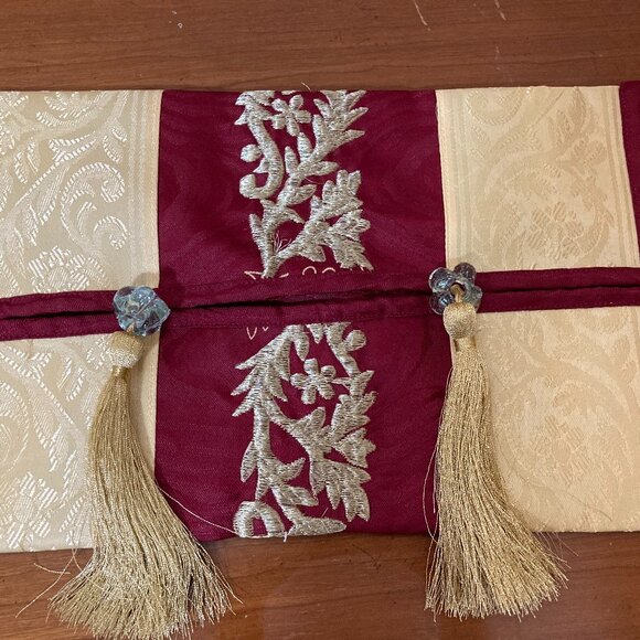 Fabric Kleenex Box Holder Burgundy Gold - Picture 2 of 4